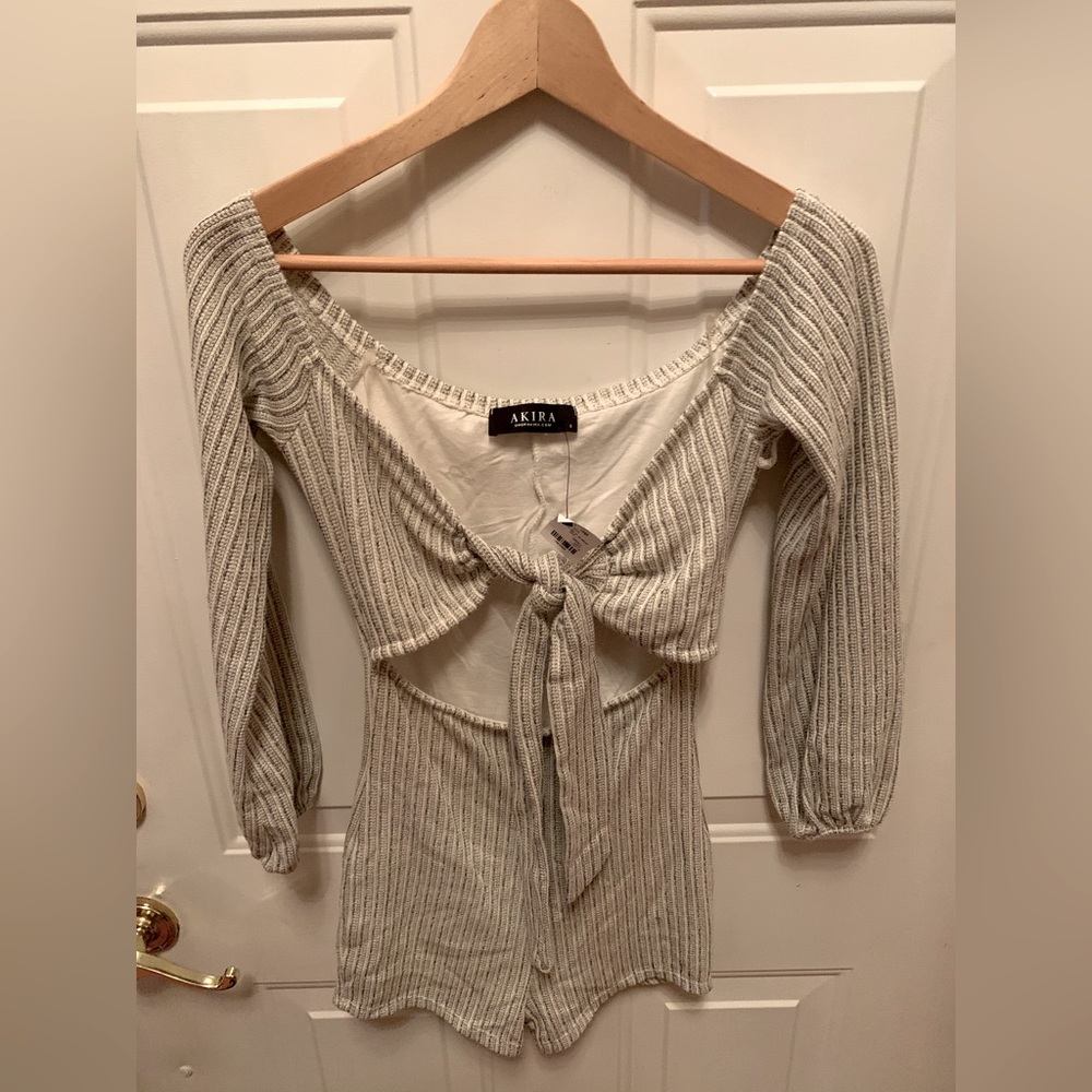 NWT Akira Short Romper - One Piece - Women's Small - Striped White/brown
